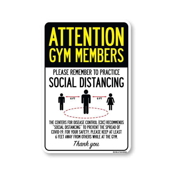Signmission Public Safety, Gym Members Practice Social Distancing, 10in X 7in Aluminum, OS-NS-A-710-25394 OS-NS-A-710-25394 - main