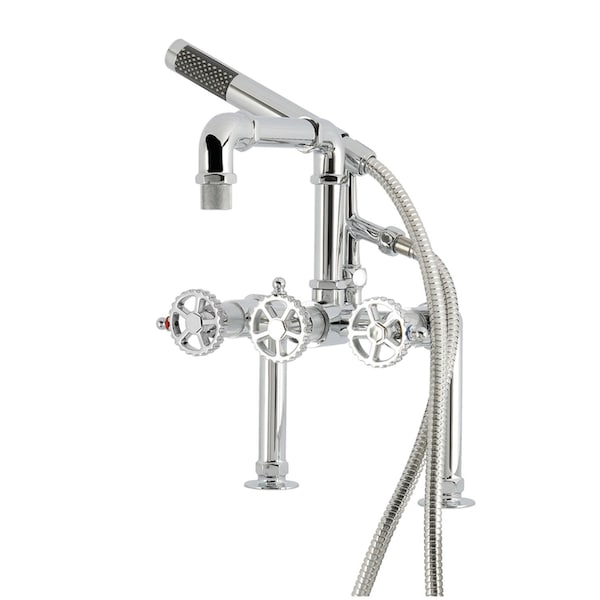 Kingston Brass 7" Center Deck-Mount Clawfoot Tub Faucet with Hand Shower, Polished Chrome AE6401CG - main