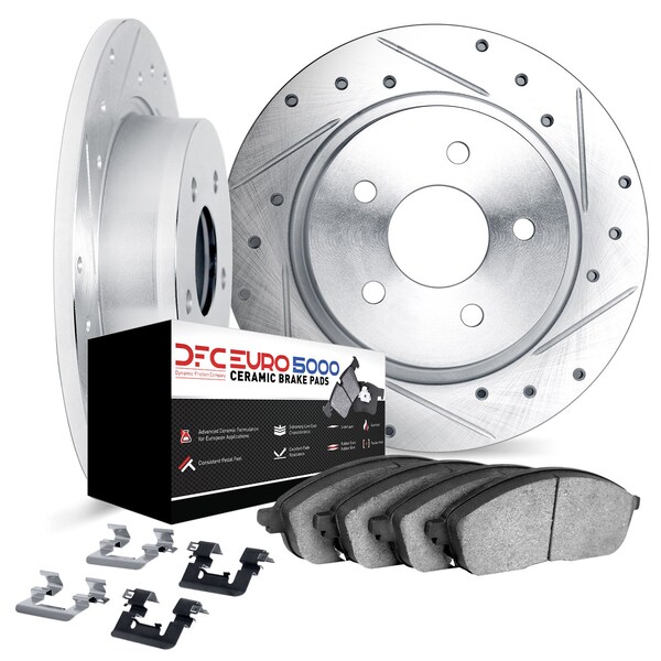 Dynamic Friction Co DFC Rotors-Drilled & Slotted-Silver w/ EURO 5000 Ceramic Brake Pads Incl Hdw 7612-63096 - main