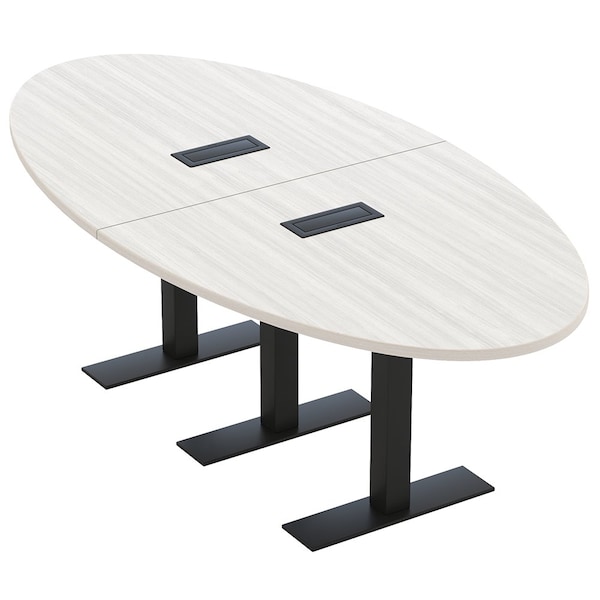 Skutchi Designs 8ft Conference Table With Power Unit | 6 Person Modular Oval Meeting Table | Harmony Series HAR-OVL-48X96-T.BK-WA7976-EBLK - main