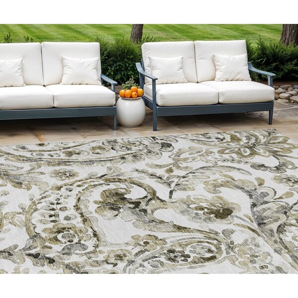 Homeroots 10' X 14' Brown Ivory And Tan Paisley Washable Indoor Outdoor Area Rug 588641 - main