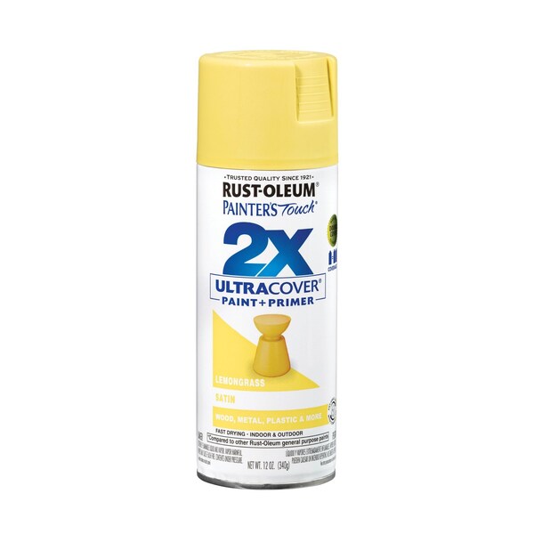 Rust-Oleum Painter's Touch 2X Ultra Cover Spray Paint, Lemongrass, Satin, Solvent, 12 Oz 334081 - main
