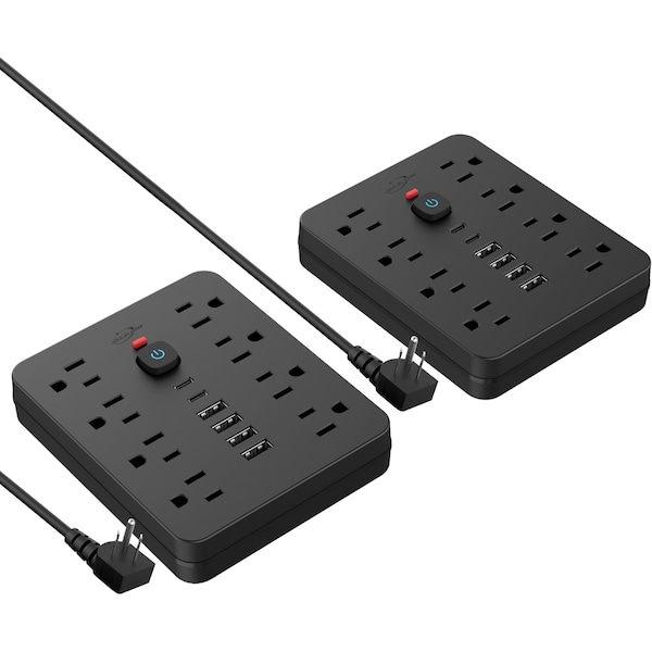 Jouleloom Power Strip Surge Protector with 8 Outlets, 4 USB and 2 USB C Ports, 5 Ft Extension Cord, SOPOWERSTRIP14BLKX2 - main
