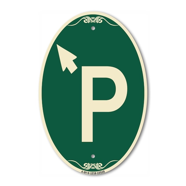 Signmission P Symbol With Up Arrow Pointing Left, 12 Inch X 18 Inch Architectural Oval, Heavy Gauge Aluminum A-OV-G-1218-23510 - main
