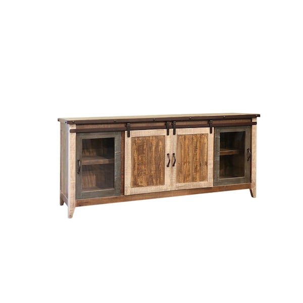 Homeroots 79" Brown Solid Wood Cabinet Enclosed Storage Distressed TV Stand 528733 - main