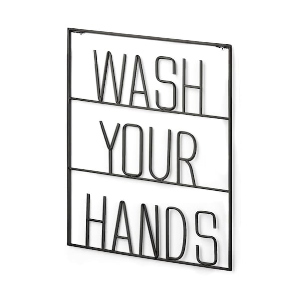 Homeroots Wash Your Hands Sign 20" X 17" Black Wash Your Hands Metal Wall Decor 608990 - main