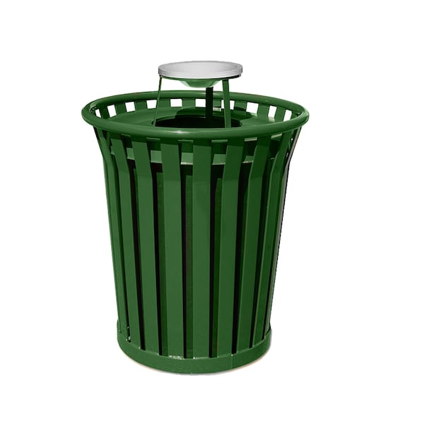 Witt Industries Heavy Duty Green Outdoor Slatted Metal Receptacle with Ash Top WC3600-AT-GN - main