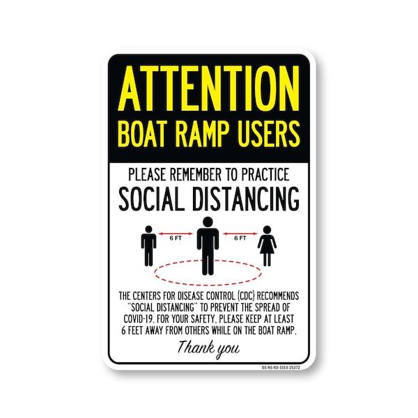 Signmission PSA Boat Ramp Users Practice Social Distancing 14in X 10in Peel N Stick Wall Graphic, RD-1014-25372 OS-NS-RD-1014-25372 - main