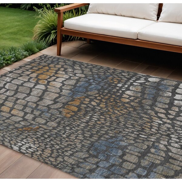 Homeroots 9' X 12' Charcoal Brown And Copper Abstract Washable Indoor Outdoor Area Rug 596786 - main