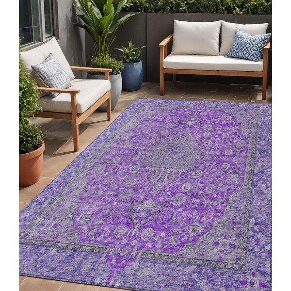Homeroots 5' X 8' Purple And Gray Medallion Washable Indoor Outdoor Area Rug 616293 - main