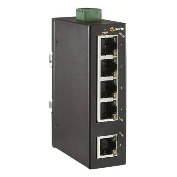 Perle Systems Industrial Switch with 5 x 10/100Mbps RJ45 Ethernet ports. -10 to 60C operating temperature. 07017400 - main