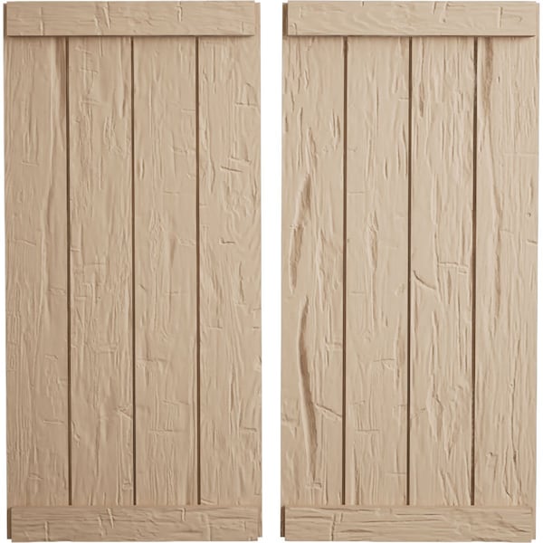 Ekena Millwork Rustic Four Board Joined Board-n-Batten Hand Hewn Faux Wood Shutters w/End Batten, 22W x 78H, PR SHUBJE22X78HHPR - main