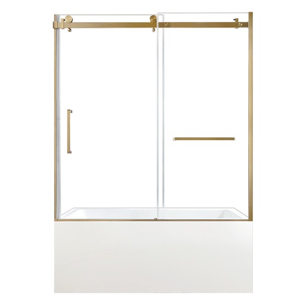 Kingston Brass 60" Acrylic Alcove Right-Hand Drain Tub with Left Sliding Tub Door, White/Brushed Brass KVTAP6032R227 - main