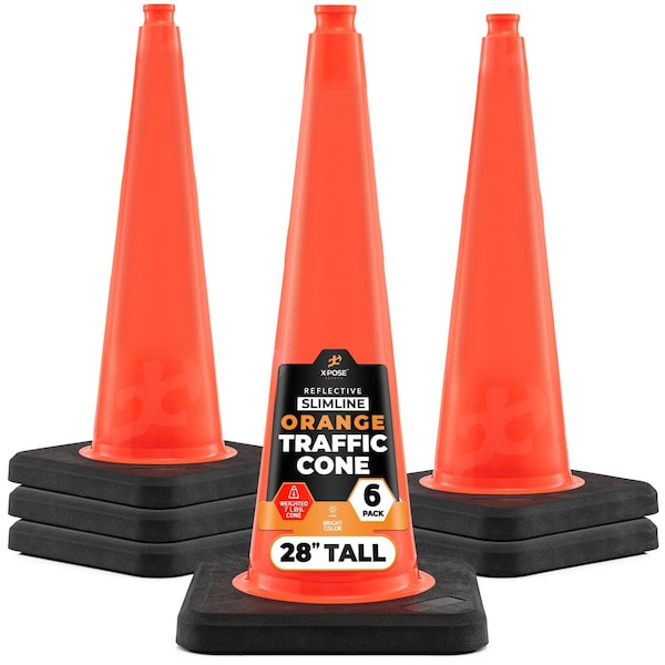 Xpose Safety 28 Inch Multipurpose PVC Orange Traffic Slim Line Cone 7lb base, 6PK OTC28SL-6-X - main