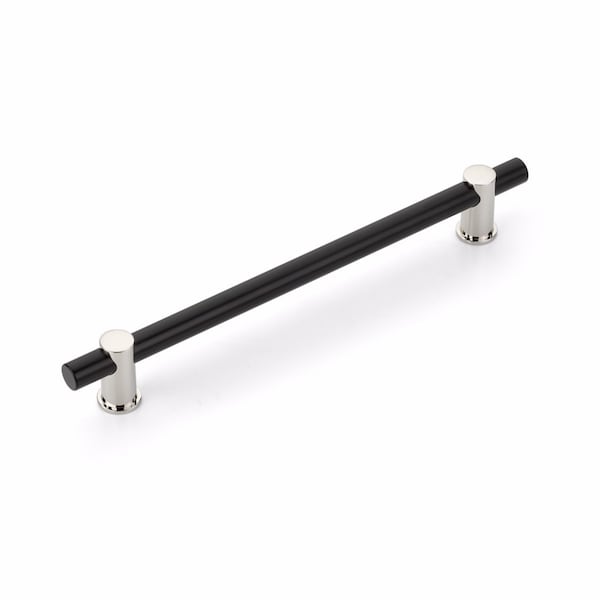 Schaub 8in Center to Center Fonce Bar Matte Black Cabinet Pull Polished Nickel Finish 428-MB-PN - main