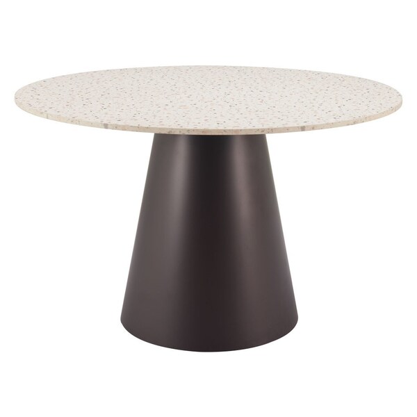 Homeroots 48" Beige and Black Wood and Steel Faux Terrazzo Round Top Dining Table 572230 - main