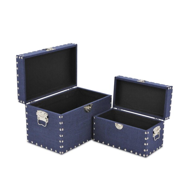 Homeroots Set of Two Blue Solid Wood Box With Lid, 2PK 489399 - main