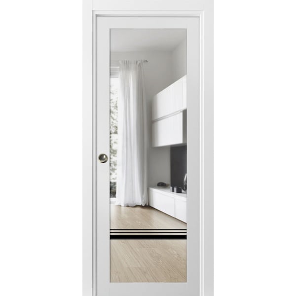 Sartodoors Sliding French Pocket Door Clear Glass, Lucia 2666 White Silk and Aluminum Strips, Kit Trims Rail LUCIA2666PD-WS-18 x 84 - main