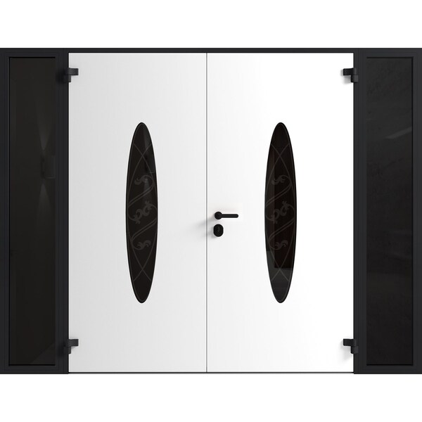 Vdomdoors Front Exterior Prehung Aluminum Double Doors Ronex1277 Black Enamel Mirrored Clear Glass 2 RONEX1277DEXD-BLK-W16+72+16xH96-LH-I - main