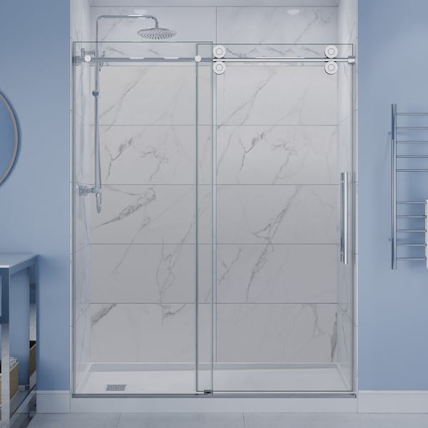 Anzzi 60in x 76in Frameless Shower Door with Sliding in Polished Chrome with Tsunami Tempered Clear Glass SD-FRLS06102CH - main
