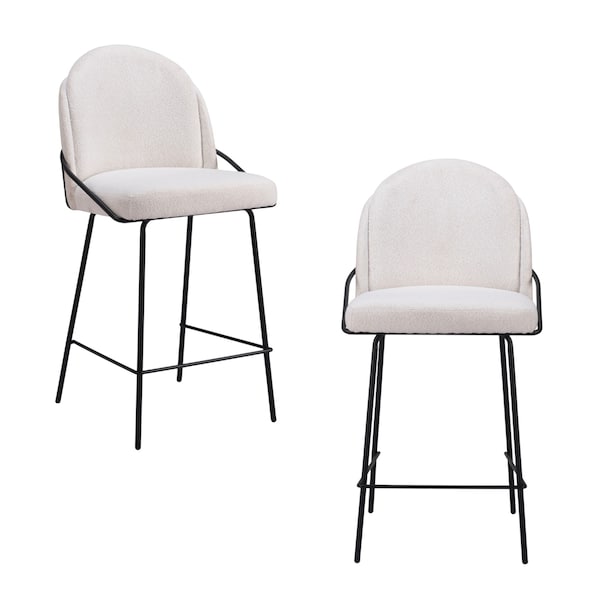 Homeroots Set of Two 26" Ivory and Black Faux Shearling and Steel Counter Height Bar Chairs, 2PK 555766 - main