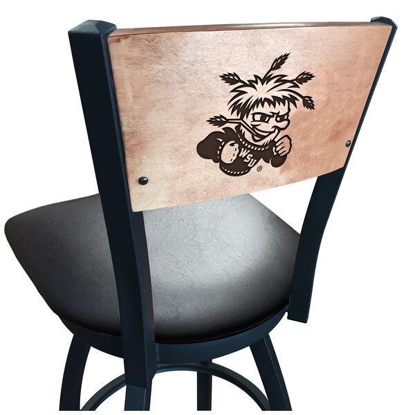 Holland Bar Stool Co 30" Blk Wrinkle Wichita State Swivel Bar Stool, Laser Engraved Back L03830BWMedMplAWichStBlkVinyl - main