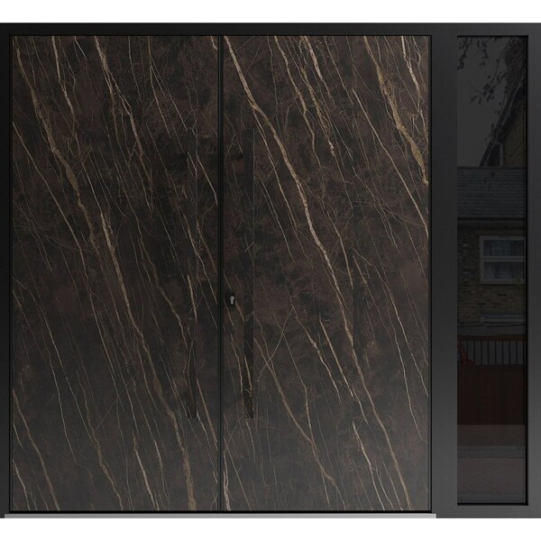 Vdomdoors Aluminum Double Doors Dekton 0118 Natural Noir 1 Sidelight Entry Door Painted (W86xH96) Left hand O DEKTON0118DEXD-NOIR-W72+14xH96-LH-O - main