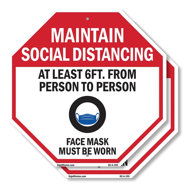 Signmission Maintain Social Distancing At Least, 6 inch X 6 inch, Plastic Sign, 2PK OC-P-2PACK-6-195 - main