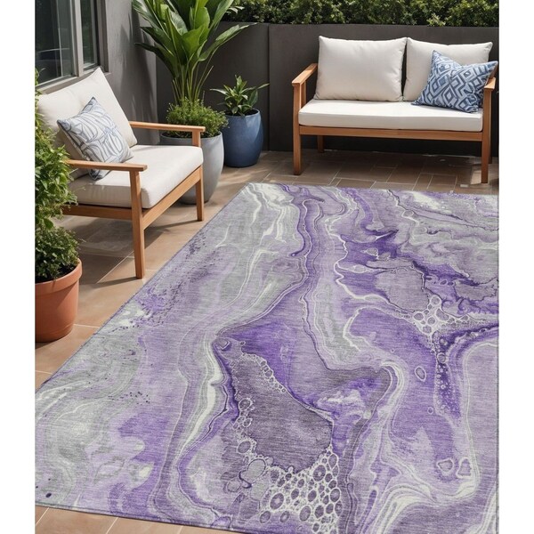 Homeroots 5' X 8' Purple And Ivory Abstract Washable Indoor Outdoor Area Rug 617603 - main
