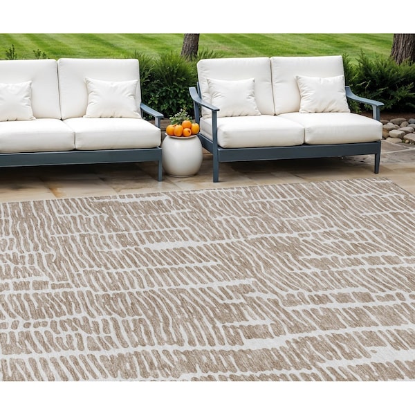 Homeroots 10' X 14' Brown And Ivory Abstract Washable Indoor Outdoor Area Rug 588503 - main