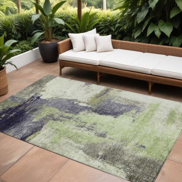 Homeroots 10' X 14' Fern Green Gray And Black Abstract Washable Indoor Outdoor Area Rug 602962 - main