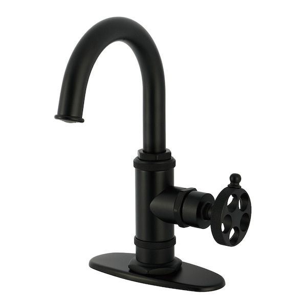 Kingston Brass One-Handle 1-Hole Bathroom Faucet with Knurled Handle, Deck Plate, and Push Pop-Up Drain KSD2210RKZ - main
