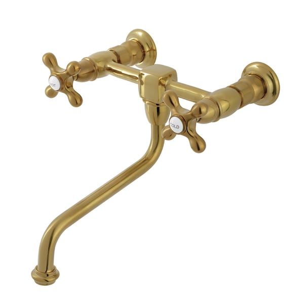 Kingston Brass Double-Handle Wall Mount Bathroom Faucet, Brushed Brass KS1217AX - main
