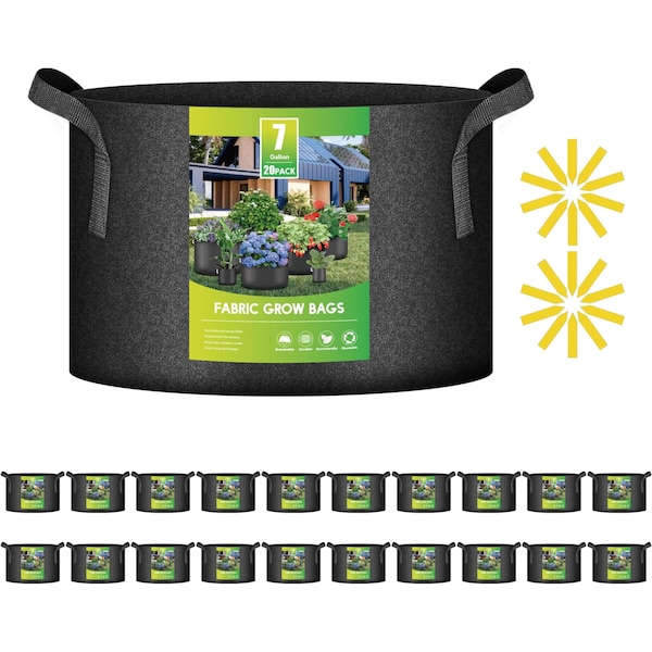 Ipower 7 Gallon Grow Bags, Garden Planting Nonwoven Fabric Pots, 20 Labels Included, 20PK GLGROWBAG7X5BLKV5X4 - main
