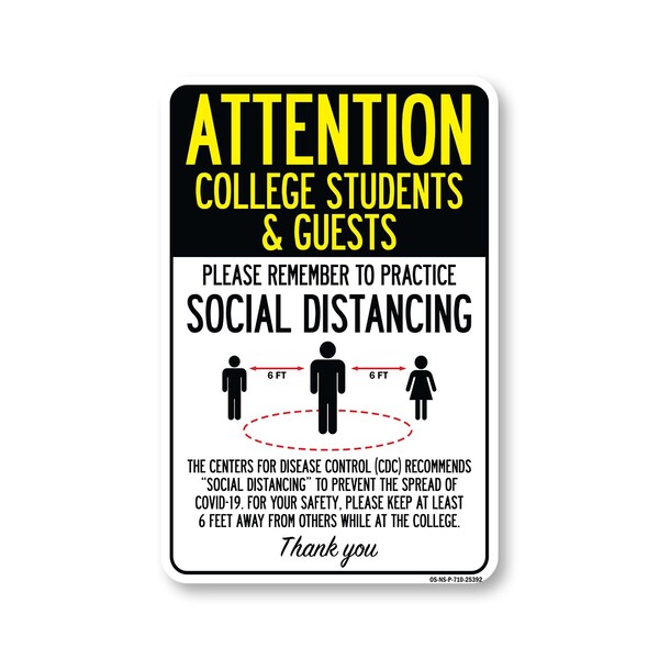 Signmission College Students And Guests Practice Social Distancing, 10inX7in Rigid Plastic, OS-NS-P-710-25392 OS-NS-P-710-25392 - main