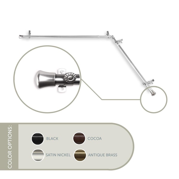 Central Design 0.8125 in. Single Corner Curtain Rod with 48 to 84 in. Extension on Each Side, Satin Nickel CORNER-485 - main