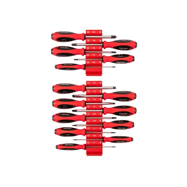 Tekton Phillips and Slotted Screwdriver Set w/Red Modular Organizers-4in Shanks, 14pc (#0-#4, 3-14mm) DWZ90117 - main