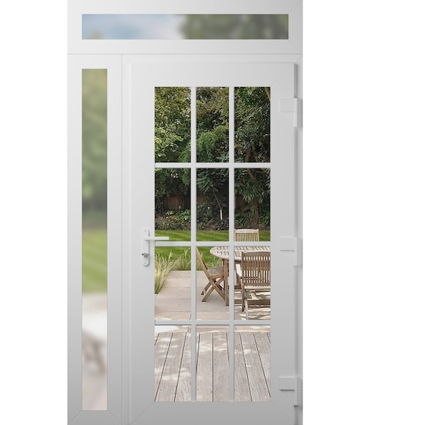 Vdomdoors Front Exterior Prehung Metal-Plastic Door Clear Glass / MANUX 8355 White Silk / Office Commercial a MANUX8355EXD-WS-W36+16xH80+14-LH-I - main