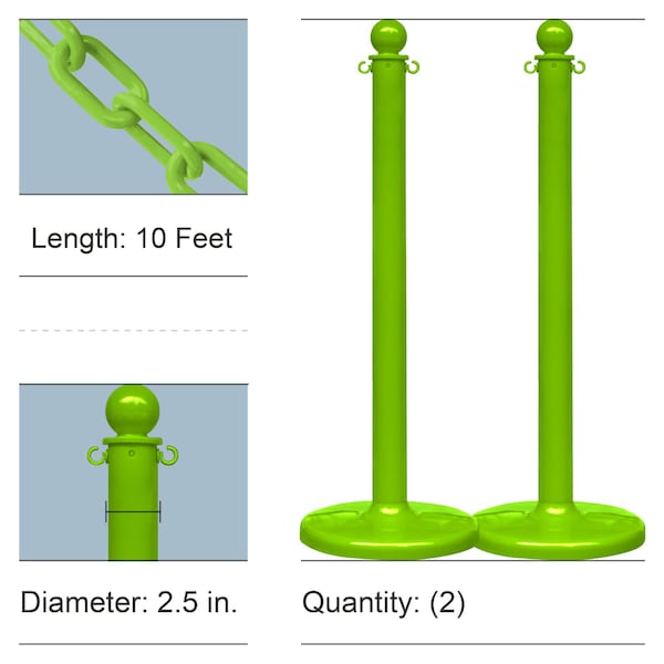 Mr. Chain Safety Green Medium Duty Stanchion & Chain Kit (2-Pack) 71114-2 - main