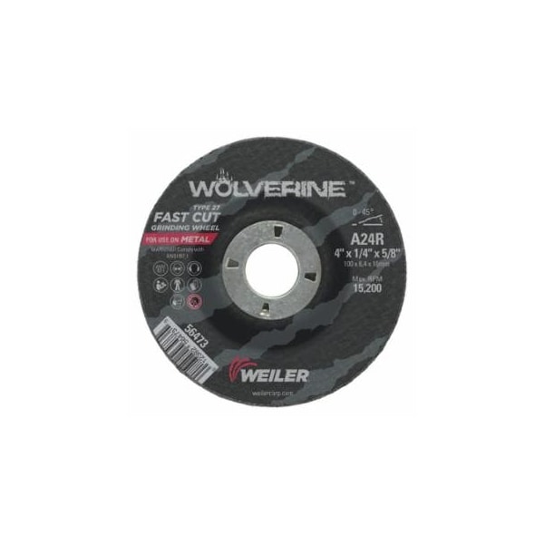 Weiler Wolverine Grinding Wheel, 4 in dia x 5/8 in Arbor x 1/4 in Thick, AO, 24R, 10PK 804-56473 - main