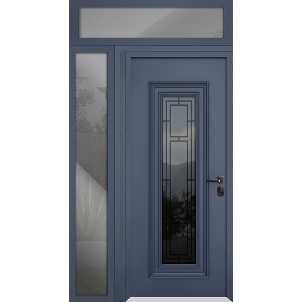 Vdomdoors Steel Door Ballucio 6044 Gray Graphite Side and Top Exterior Window Stainless Inserts Single Modern BALLUCIO6044EXD-GRE-W36+12xH80+16-LH-I - main