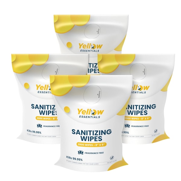 Yellow Essentials 2,000-Count Sanitizing Wipes, Large 8in x 5in Wipe, Gym Wipes Refill Bag - 4/Case, 4PK YE001-2000-4PK - main