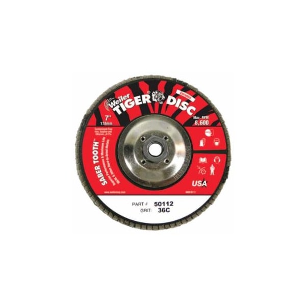Weiler Saber Tooth, Ceramic Flap Discs, 7 in, 36 Grit, 5/8 Arbor, 12,000 rpm, 10PK 804-50112 - main