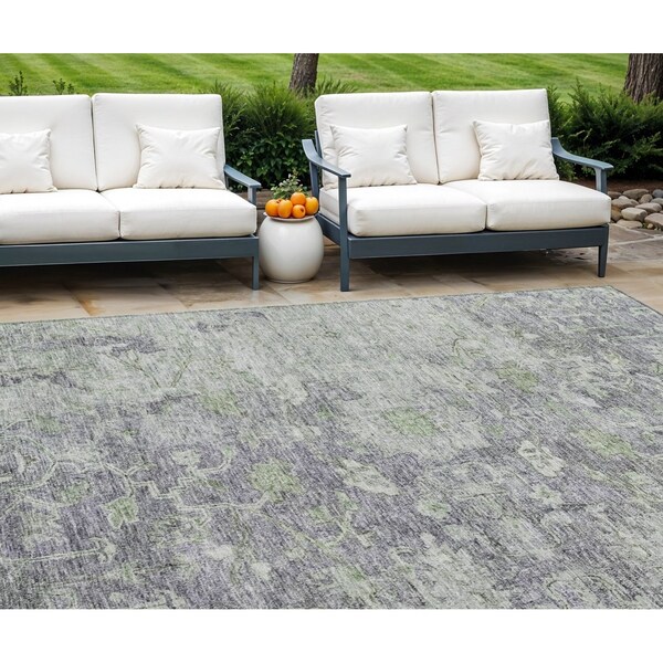 Homeroots 8' X 10' Plum Purple And Olive Green Oriental Washable Indoor Outdoor Area Rug 587455 - main
