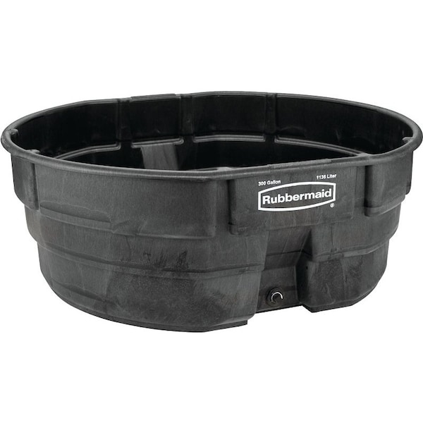 Rubbermaid Stock Tank, 300 gal Capacity, Plastic, Black FG424700BLA - main