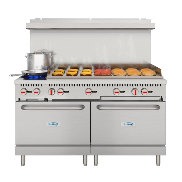 Koolmore 60 in. Dual Oven Commercial Range with 48 in. Griddle and 2 Burners in Stainless-Steel KM-CRG482-NG - main
