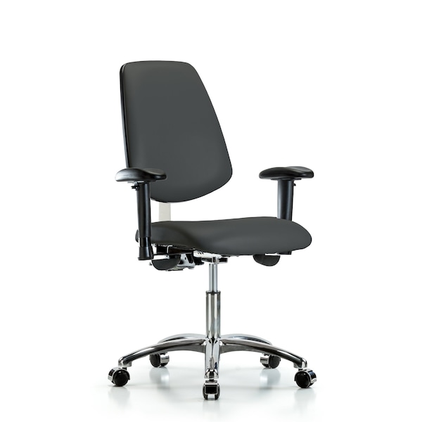 Blue Ridge Ergonomics Clean Room Chair Vin Desk Chair, Med, Bk, Cast, Gry, CL100, Adjustable Arms, 18" to 23" Height, Vinyl BR-NCR-VDHCH-MB-CR-T0-A1-CC-8605 - main