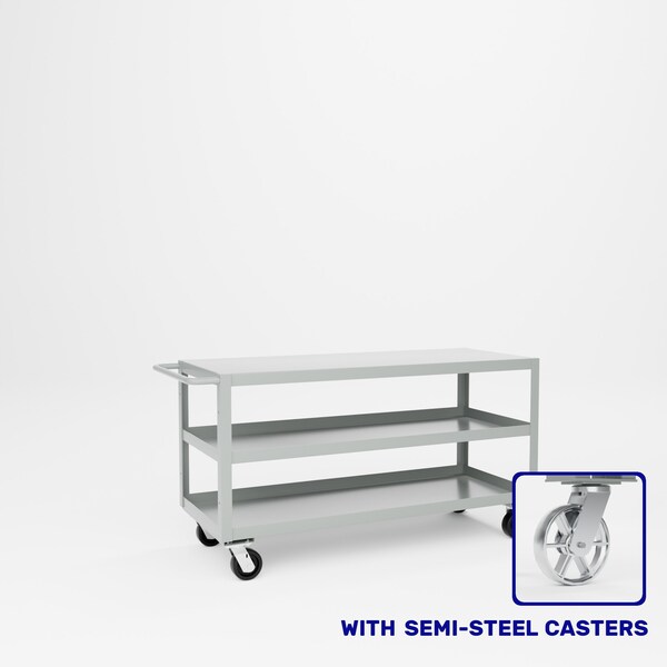 Pucel Heavy Duty Shop Truck, 60 in W x 24 in D x 33.5 in H, Three Shelves, Push Handle, Gray 2460-DT-3S - main