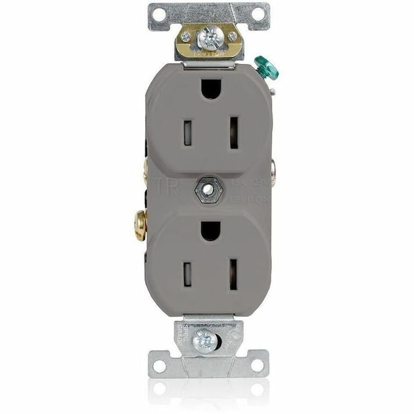 Leviton Straight Blade Receptacle, 5-15R, 15 A, 125V AC, Flush Mount, Self-Grounded TBR15-GY - main