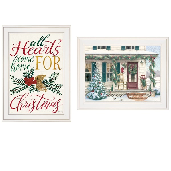 Homeroots Set Of Two Come Home for Christmas 1 White Framed Print Wall Art, 2PK 406035 - main